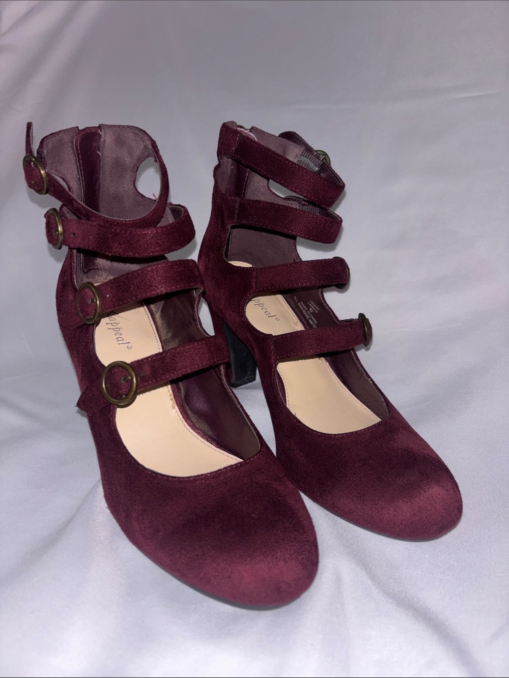 Xappeal Women's Burgundy Strappy Mid Heel Pumps
